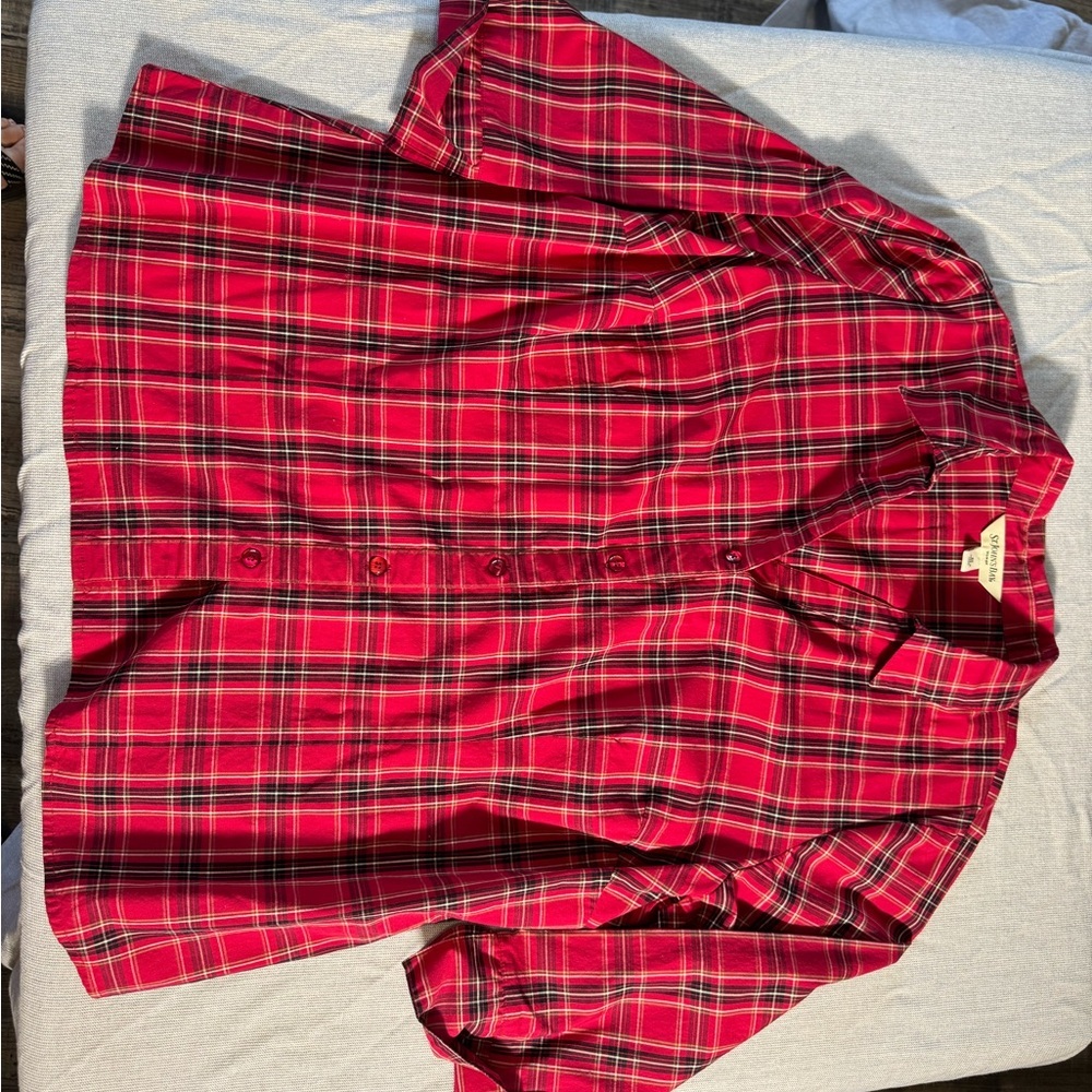 St. John's Bay Women's Red Plaid Button Down Shirt